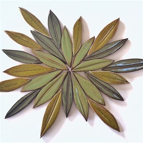 Green Ceramic Leaves 26 Peices For Mosaic And Wall Etsy