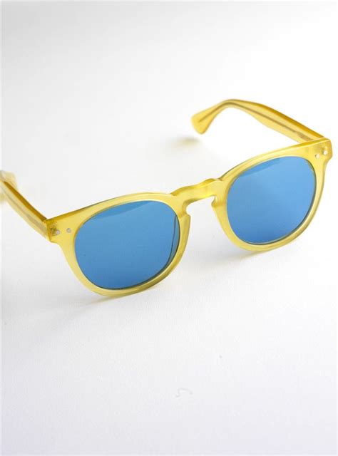 Semi Round Sunglasses In Yellow With Blue Lenses In 2023 Round Sunglasses Sunglasses Blue Lenses