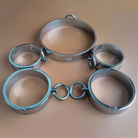 3 Pcs Sets Metal Stainless Steel Collar Handcuffs Wrist Cuffs Fetters