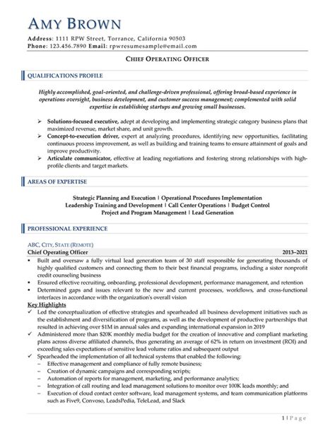 Coo Resume Example Resume Professional Writers