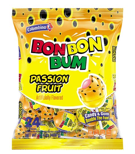 Colombina Bon Bon Bum Passion Fruit Maracuya Flavored Lollipops Bubble Gum Filled Lollipops