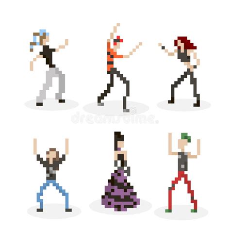 Dancing Pixel People Set Stock Illustrations 10 Dancing Pixel People