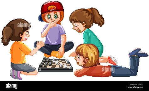 A Children Playing Board Game On White Background Illustration Stock