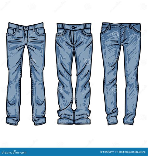 Hand Drawn Fashion Collection Of Men S Jeans Drawing Blue Jeans Stock