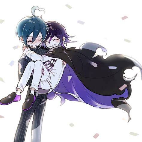 Two Anime Characters Hugging Each Other In Front Of Confetti Falling