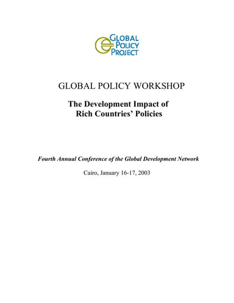 Global Policy Workshop The Development Impact Of Rich Countries Policies