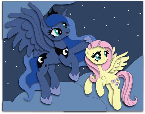Commission Luna And Fluttershy Shadowbox Mock Up By The Paper Pony On