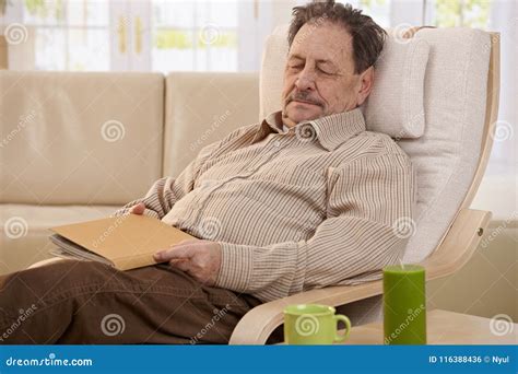 Senior Man Sleeping In Armchair Stock Photo Image Of Enjoying Home