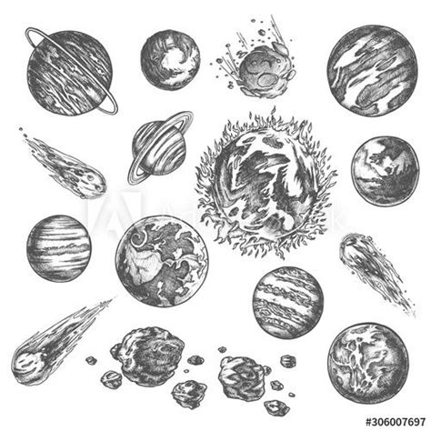 Solar System Planets Ans Asteroids Pencil Sketch Buy This Stock