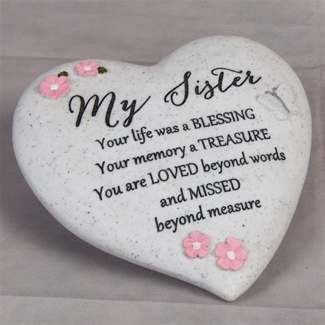 In Loving Memory Pink Flower Sister Graveside Heart Plaque Memorial