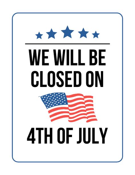Closed Sign Template The 4th Of July Download Printable Pdf