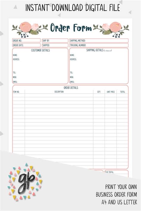 customer order form client order form printable order form