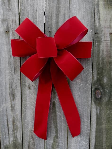 Christmas Bow, Deep Red Brick Christmas Wreath Bow, Door Window, Dark