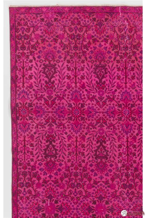 Pink Color Vintage Overdyed Handmade Turkish Rug Pink Overdyed Rug