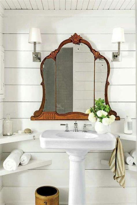 Frap bath mirrors make up mirrors magnification modern bathroom mirrors with extend arm wall mounted bathroom chrome accessories. Vintage mirror above pedestal sink in bathroom | Bathroom ...