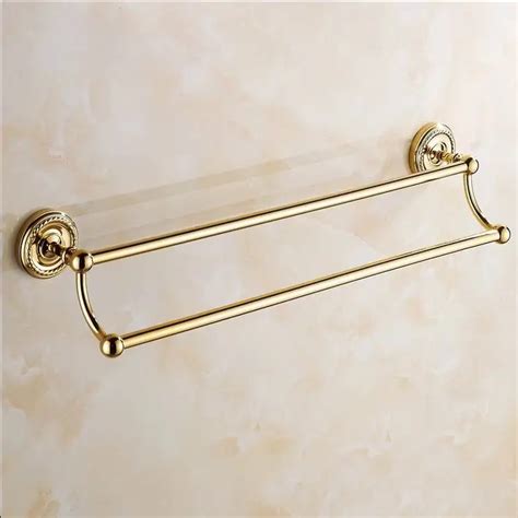 free shipping classic gold plating finish toilet brass double towel bar dual towel bar golden