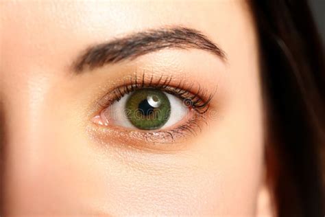 Female Left Emerald Green Coloured Eye Extreme Closeup Stock Photo