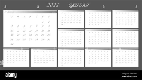 Plantilla De Calendario Anual De 2021 Años En Un Estilo Blanco Minimalista Pared Calendario
