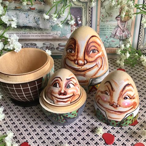 Humpty Dumpty Alice In Wonderland Nesting Egg Dolls Set Of 3 Etsy