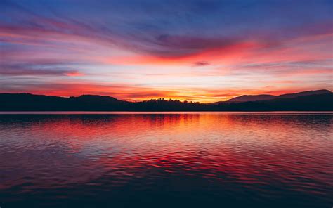 Download Wallpaper 3840x2400 Lake Sunset Horizon Sky Trees
