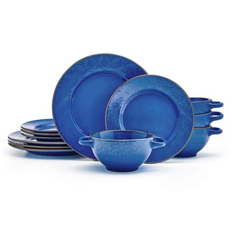 Pfaltzgraff 12 Piece Kori Blue Stoneware Dinnerware Set Service For 4