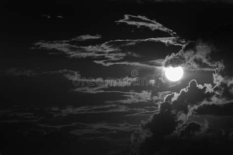 Full Moon In The Dark Night Black And White Monochrome Stock Photo