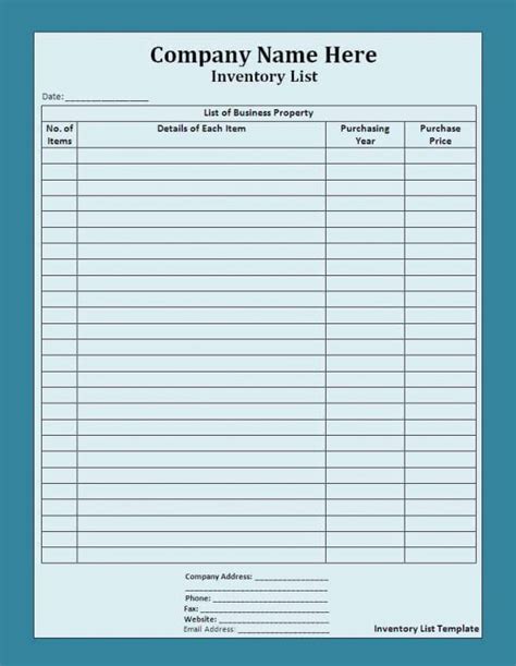 Sample Inventory Sheet Office Supplies —