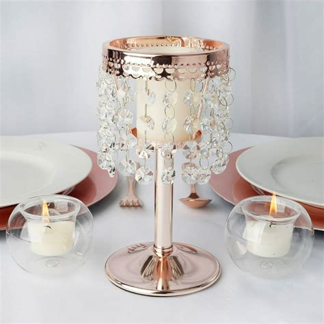 Efavormart Rose Gold Metal Votive Tealight Crystal Candle Holder