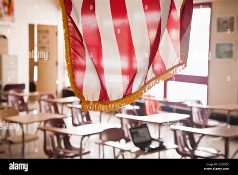 American Flag Hanging In Classroom Stock Photo Alamy