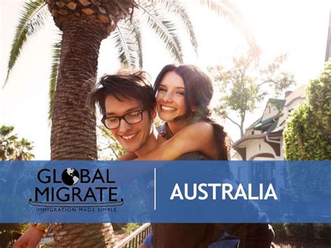a man holding a woman in his arms with the words global migrate australia on it
