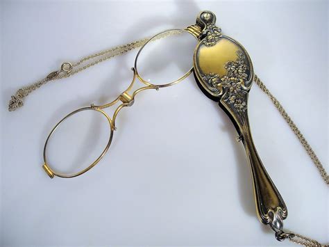 Krementz Art Nouveau Gold Gilt Sterling Silver Lorgnette Pendant Beautifully Engraved Elegant
