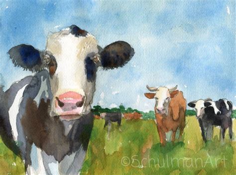Cow Art Farm Animals Watercolor Original Art Farm