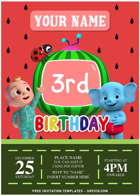 Free Editable Pdf Lovely Cute Cocomelon And Friends Invitation Templates