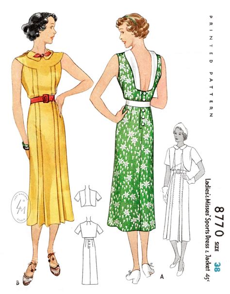 Vintage Sewing Pattern 1930s 30s Dress Pattern Reproduction Etsy