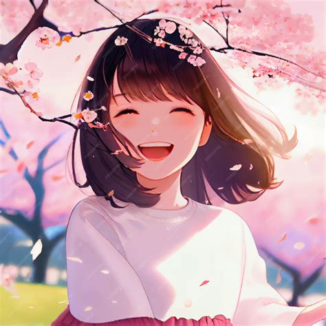 Premium Photo Japanese Girl Under Cherry Blossom Tree Landscape Anime