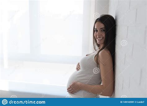 Happy Smiling Beautiful Pregnant Woman At Home Stock Image Image Of