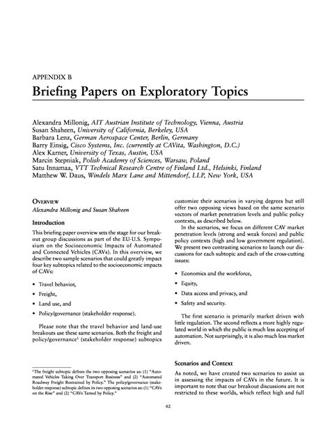 The briefing note is an effective and efficient tool for notifying concerns. Appendix B - Briefing Papers on Exploratory Topics ...