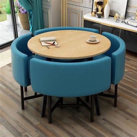 39 4 Round Wooden Small Dining Table With 4 Upholstered Chairs Set For