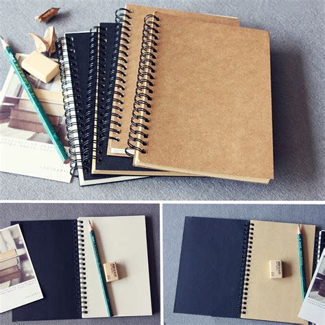 4 Types Retro Spiral Coil Notebook Sketch Book Blank Notebook Kraft ...