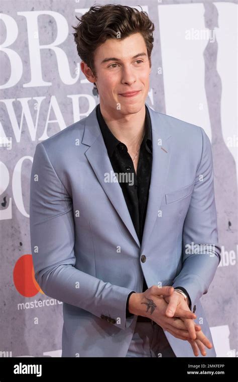 Shawn Mendes Poses For Photographers Upon Arrival At The Brit Awards In