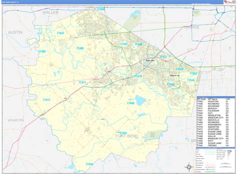 Fort Bend County Tx Zip Code Wall Map Basic Style By Marketmaps