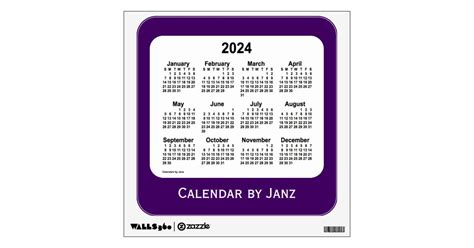2024 Purple Calendar By Janz Wall Decal Zazzle
