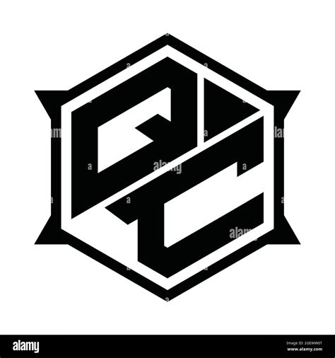 Qc Logo Monogram With Hexagon And Sharp Shape Design Template Stock