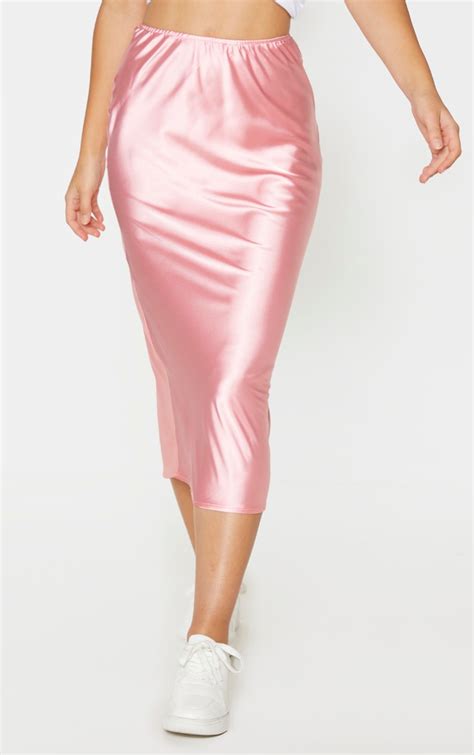Candy Pink Satin Midi Skirt Skirts Prettylittlething