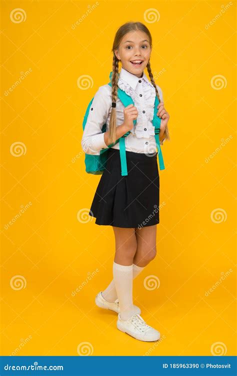 Private Schooling Teen With Backpack Cute Smiling Schoolgirl Girl