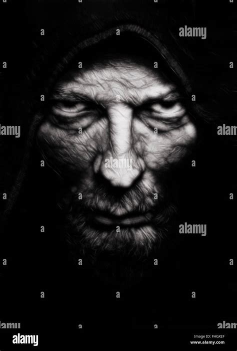 Scary Evil Wrinkled Man Over Black Stock Photo Alamy
