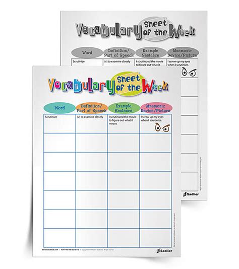 Vocabulary Strategies Using A Vocab Sheet Of The Week Grades 112
