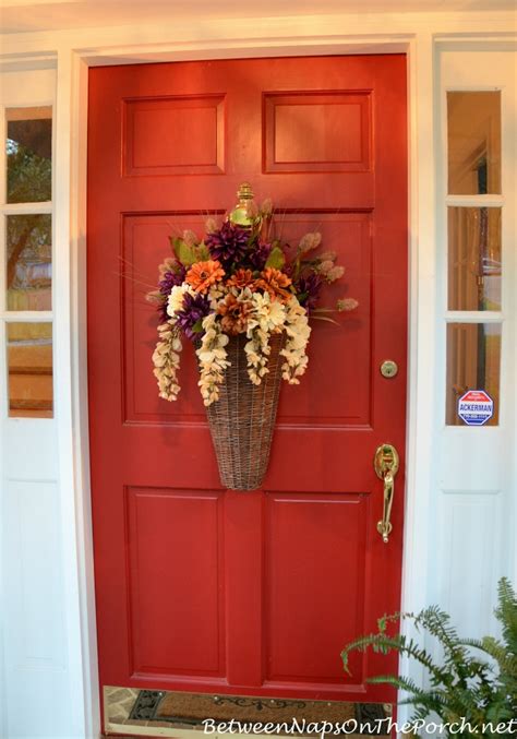 Floral Autumn Basket Instead Of A Wreath For The Front Door