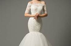 wedding dress shoulder short long sleeve lace train mermaid off tulle friend email