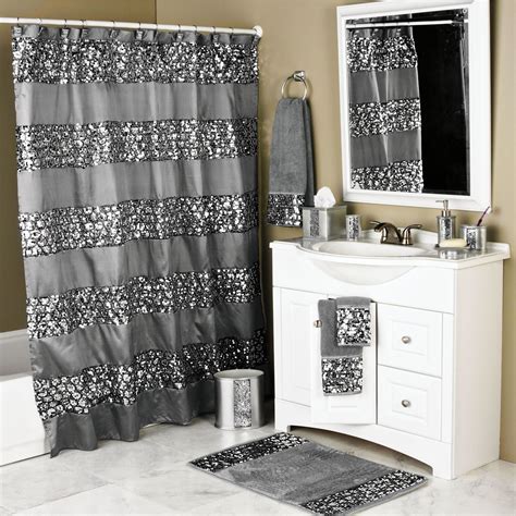 Luxury Shower Curtain And Hook Set Silver Curtain Polyester Solid